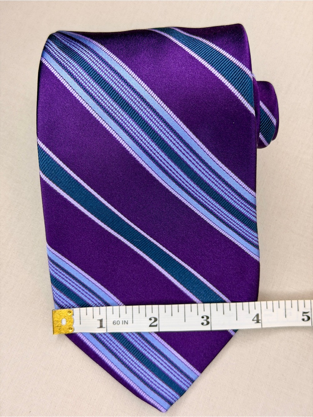 Robert Talbott Best of Class Men’s Necktie Purple Blue Striped Designer Tie - Picture 7 of 7